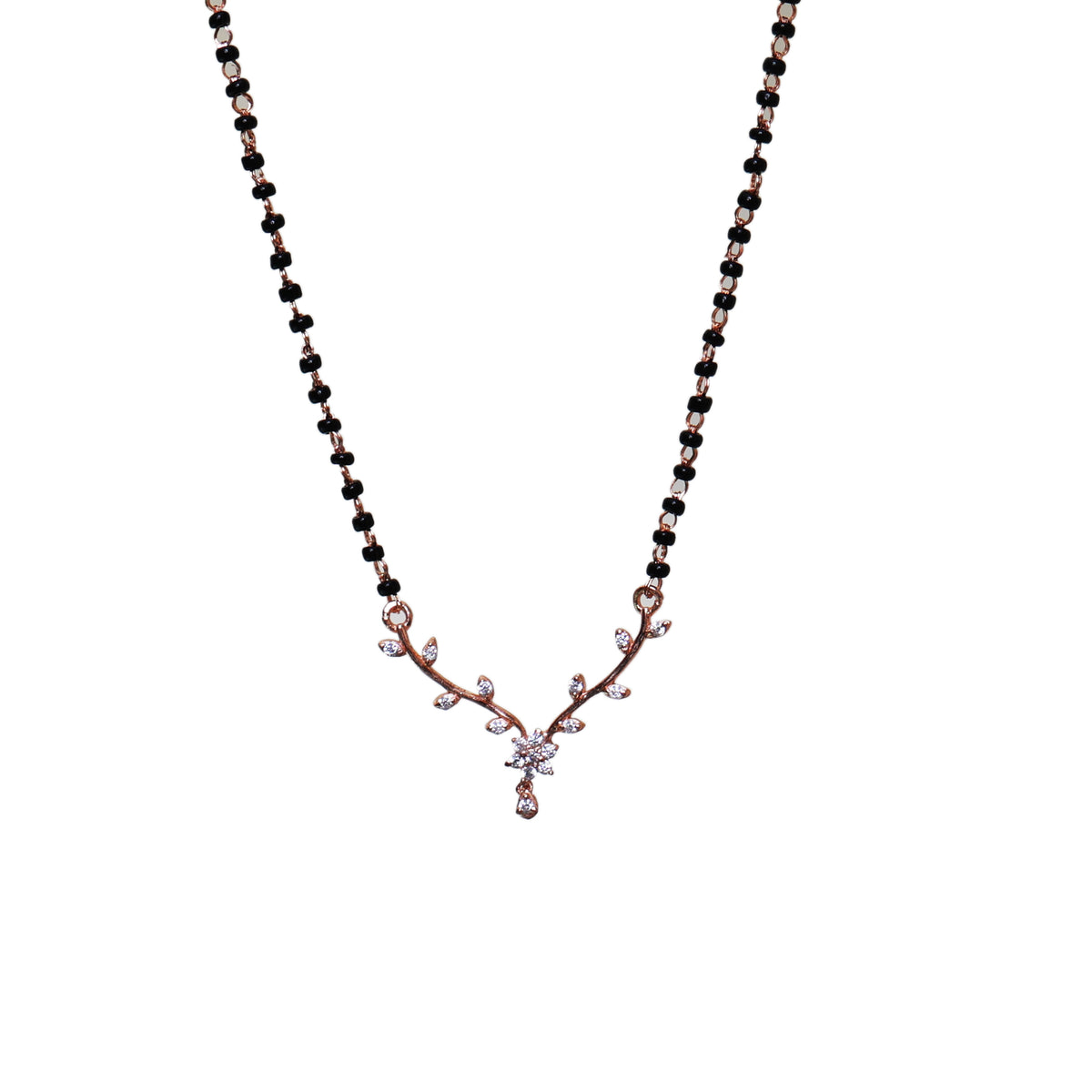 Rose gold plating mangalsutra necklace | black bead bridal jewelry