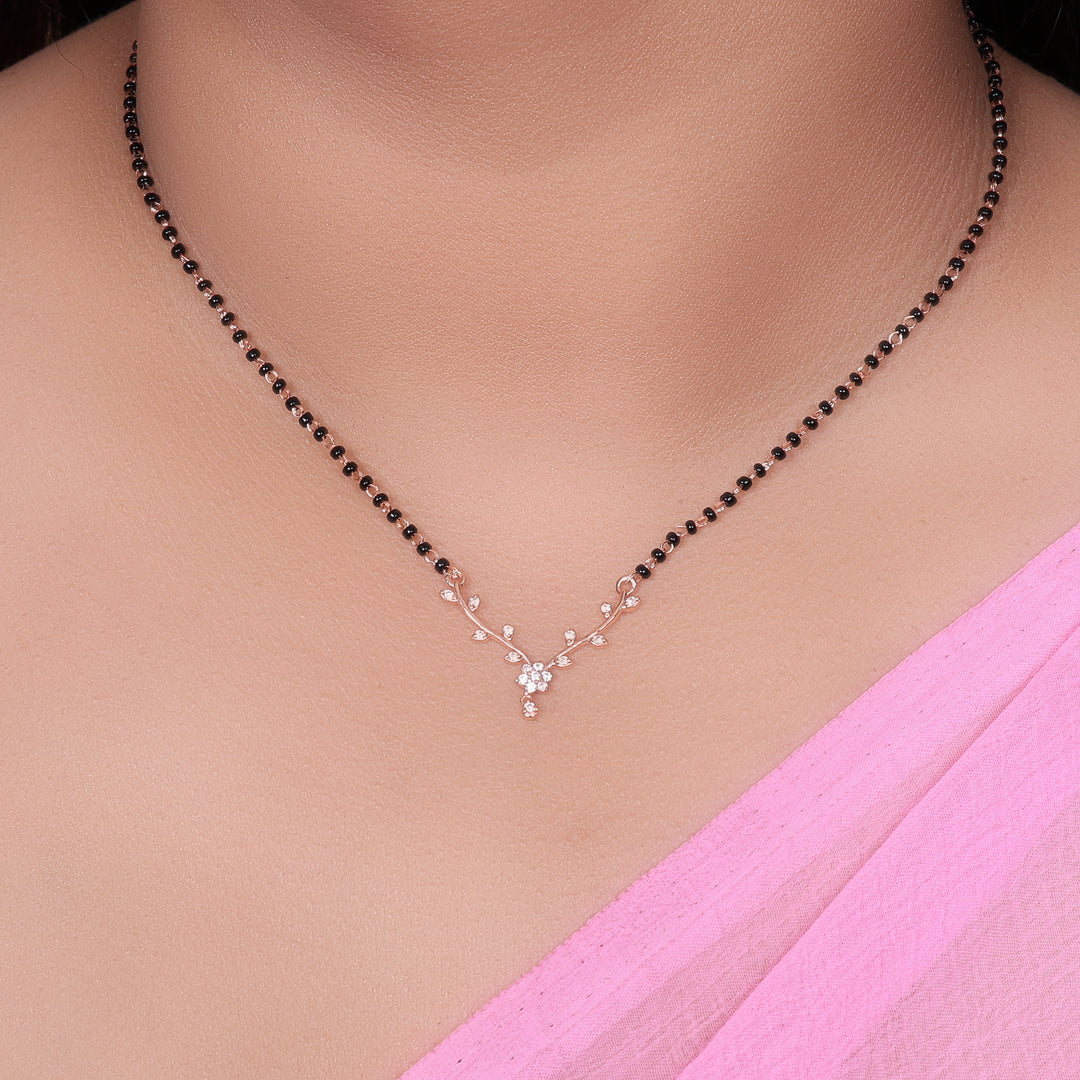 Rose gold plating Mangalsutra Necklace | Black Bead Bridal Jewelry