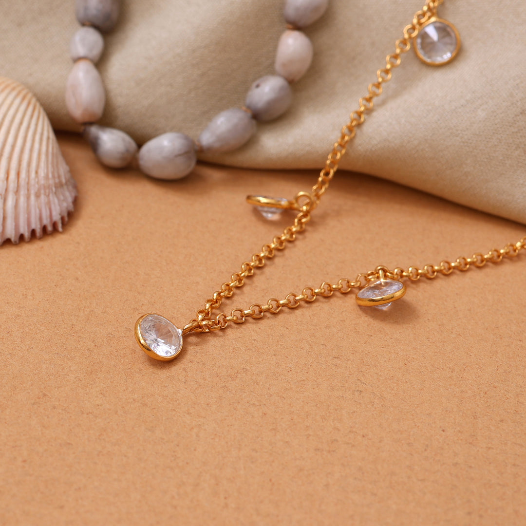 gold plating Chain with Crystal Stone Necklace for Women | Daily Wear