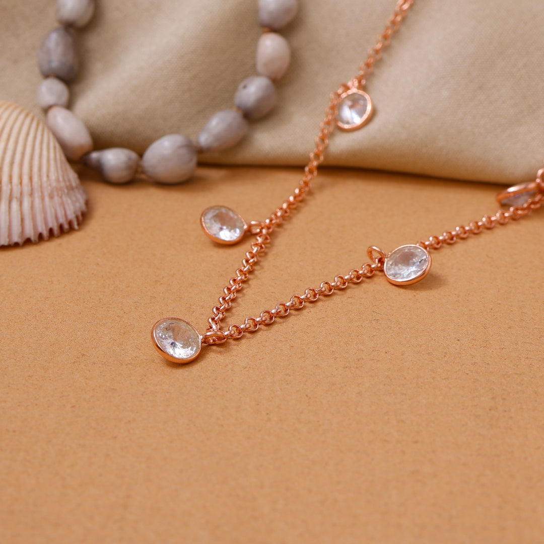 Rose gold plating CZ Cluster Necklace for Women | Dainty Jewelry