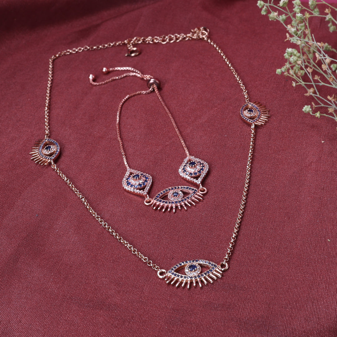 Rose gold plating Evil Eye Jewelry Set | Necklace & Bracelet | Protection