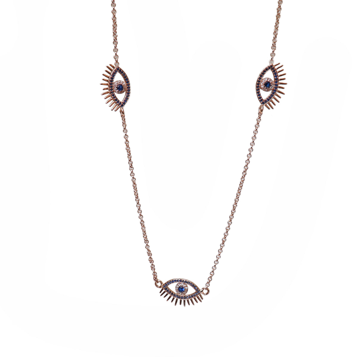 Rose gold plating evil eye jewelry set | necklace & bracelet | protection