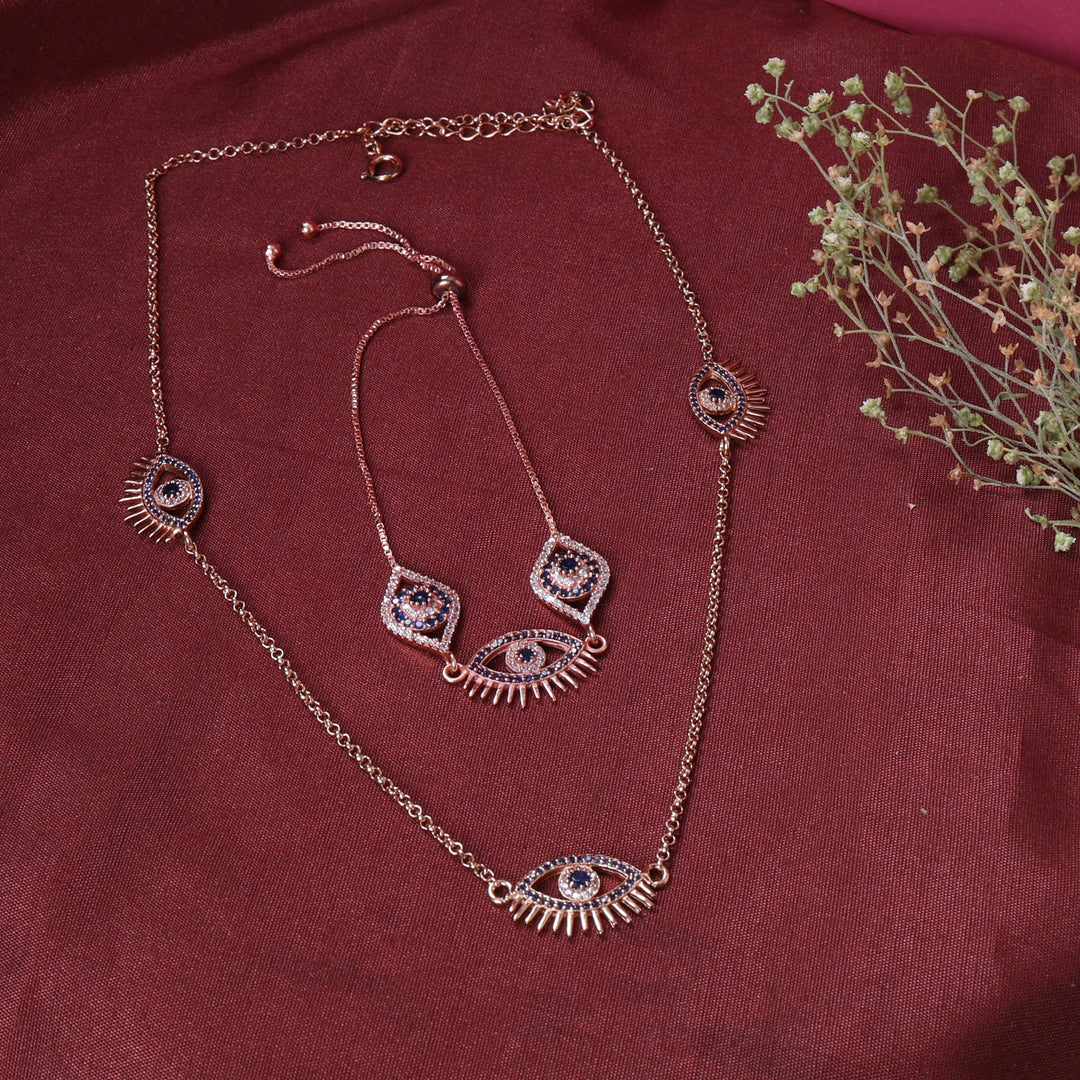 Rose gold plating Evil Eye Jewelry Set | Necklace & Bracelet | Protection