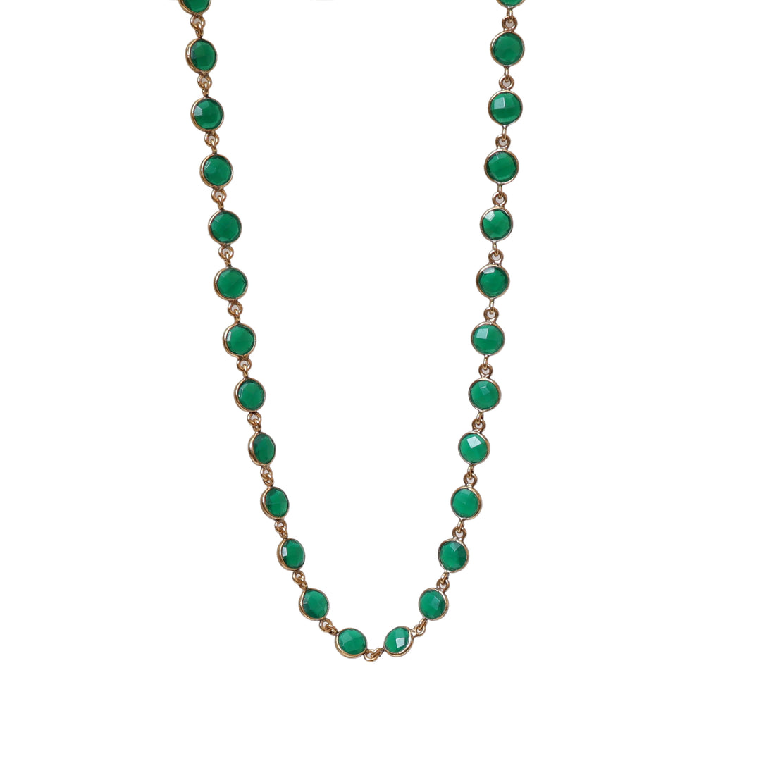 gold plating Emerald Green Stone Necklace & Bracelet Set | Women's Jewelry Gift