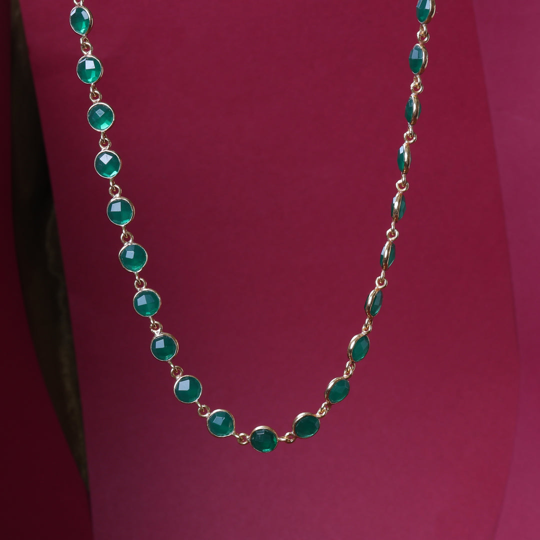 gold plating Emerald Green Stone Necklace & Bracelet Set | Women's Jewelry Gift