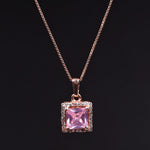 Load image into Gallery viewer, Rose Gold Plated Solitaire Princess Cut Pink Stone Pendant Necklace
