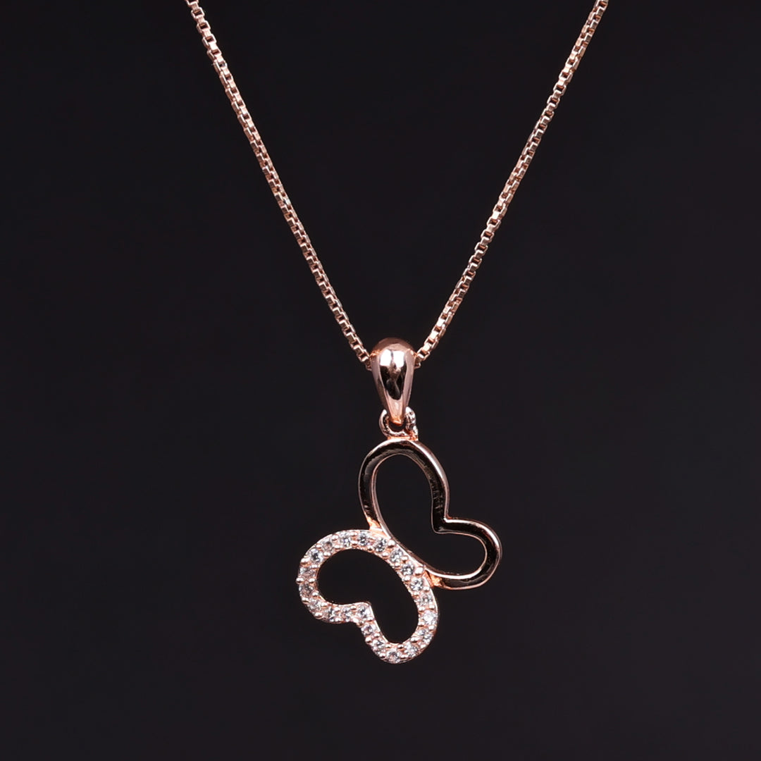Rose Gold Plated Butterfly Pendant Necklace with CZ Stones for Women