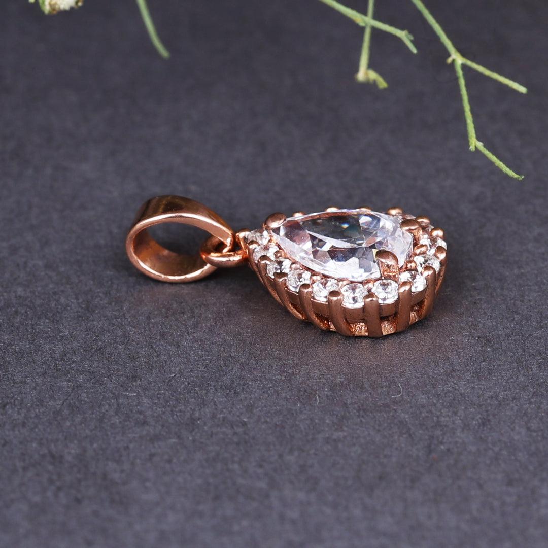 Rose Gold Plated Teardrop Cubic Zirconia Pendant Necklace for Women