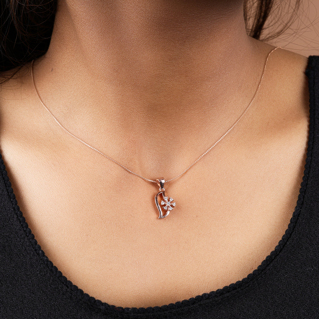 Rose Gold Plated Snowflake Pendant Necklace with CZ Stones for Women