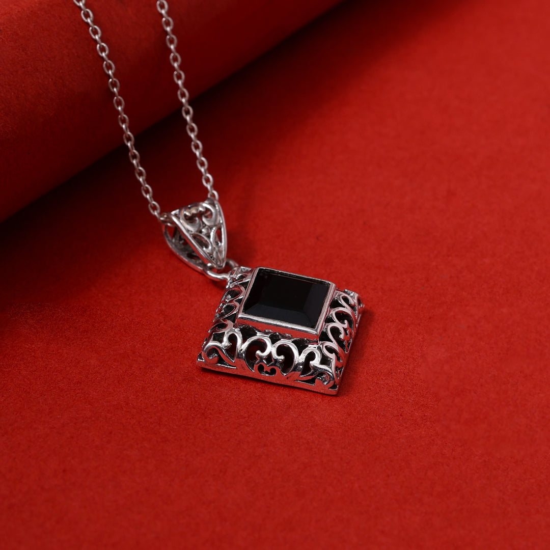 925 Sterling Silver Black Onyx Pendant Necklace for Women