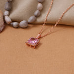 Load image into Gallery viewer, Rose gold plating Pink Sapphire Square Pendant Necklace | Women's Gift
