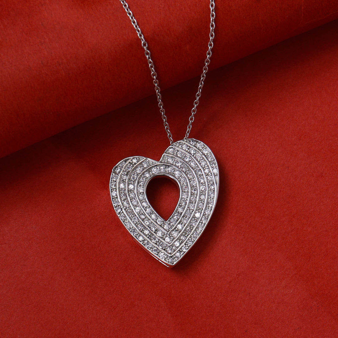 925 Silver Diamond Heart Pendant Necklace for Women | Gift