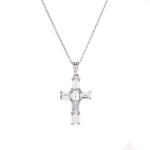 Load image into Gallery viewer, Silver Baguette Cut Cross Pendant Necklace | Women's Gift
