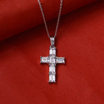Load image into Gallery viewer, Silver Baguette Cut Cross Pendant Necklace | Women's Gift
