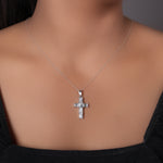 Load image into Gallery viewer, Silver Baguette Cut Cross Pendant Necklace | Women's Gift
