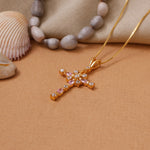 Load image into Gallery viewer, gold plating Cross Necklace with Pink Gemstones | Women's Pendant
