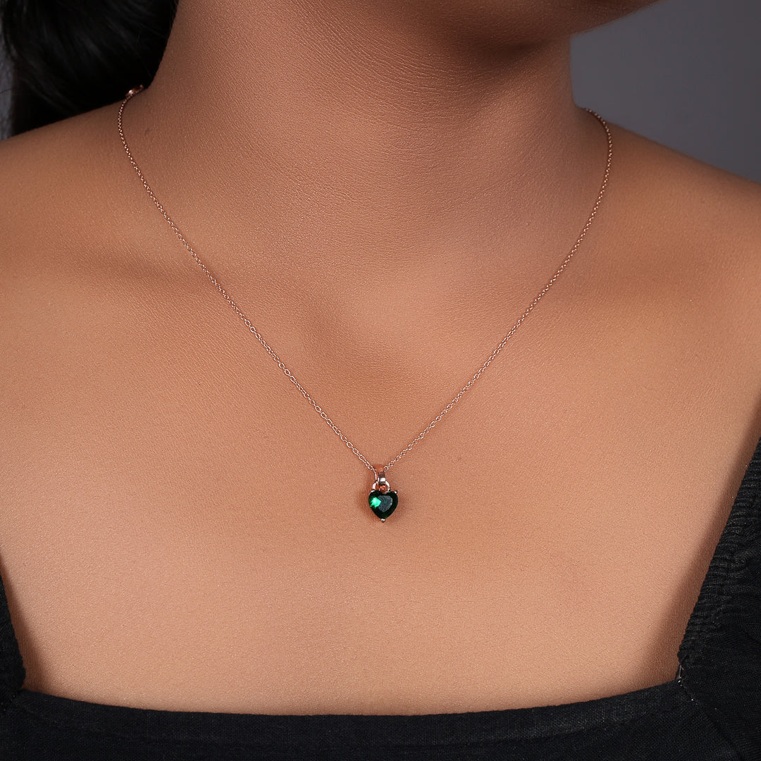 Rose gold plating Heart-Cut Emerald Necklace for Women | Gift Jewelry