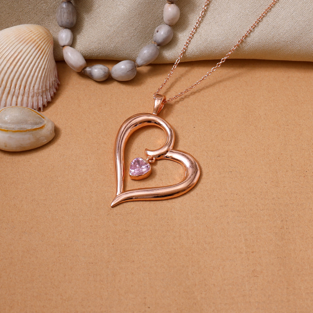Rose gold plating Heart Pendant Necklace with Pink Gemstone | Gift for Her