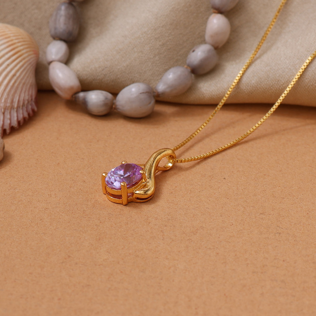 gold plating Plated Oval Cut Pink Stone Pendant Necklace for Women