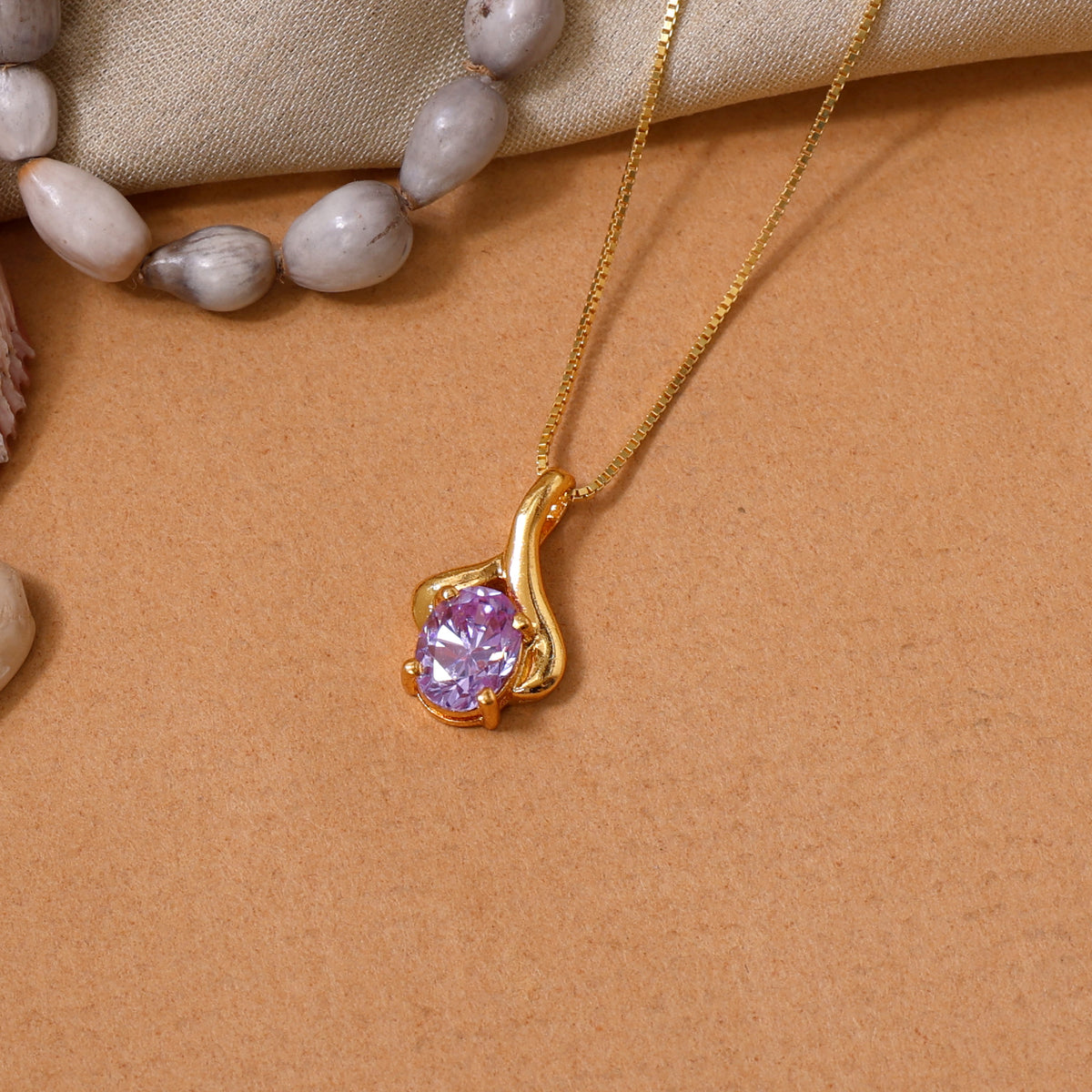Gold plating plated oval cut pink stone pendant necklace for women