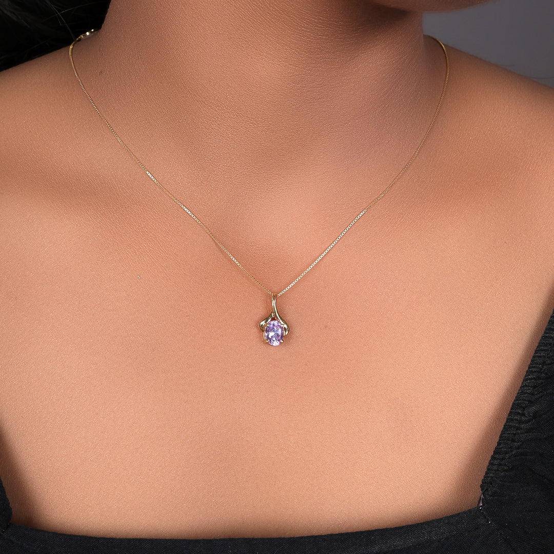 gold plating Plated Oval Cut Pink Stone Pendant Necklace for Women