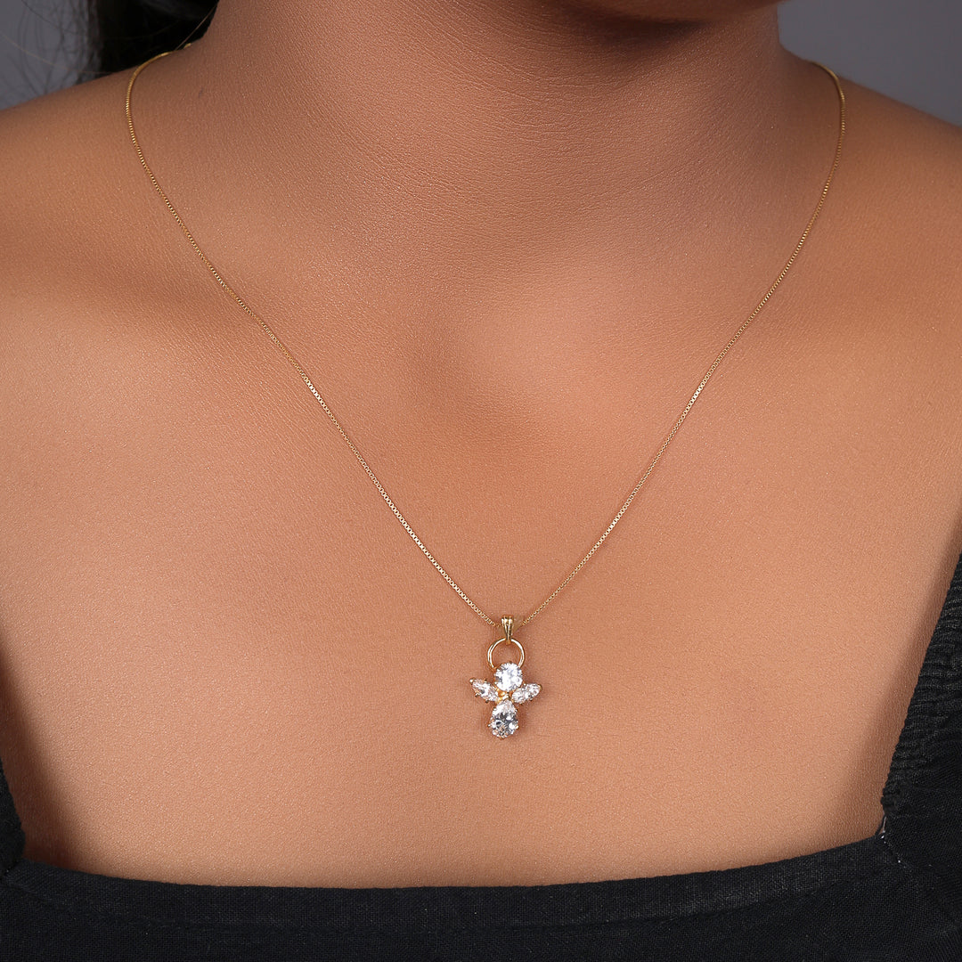 gold plating Angel Pendant Necklace | Cubic Zirconia | Women's Gift