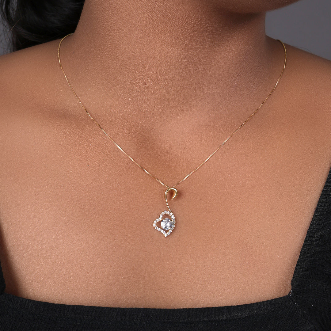 gold plating Heart Pendant Necklace | Cubic Zirconia | Women's Gift