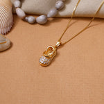 Load image into Gallery viewer, gold plating Baby Shoe Pendant Necklace | CZ Stone | Gift for Baby
