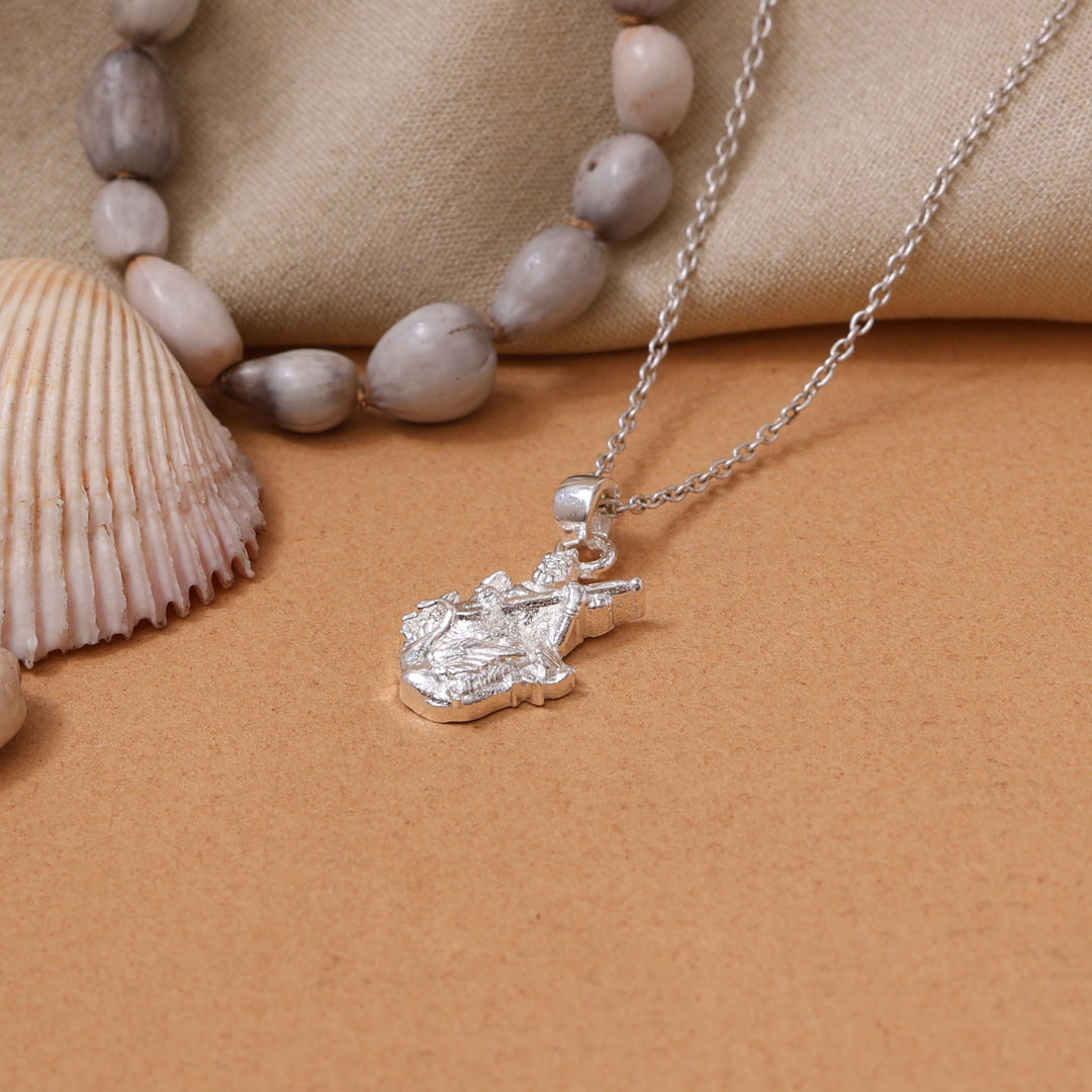 Handcrafted Silver Saraswati Veena Pendant – Traditional Temple Jewelry