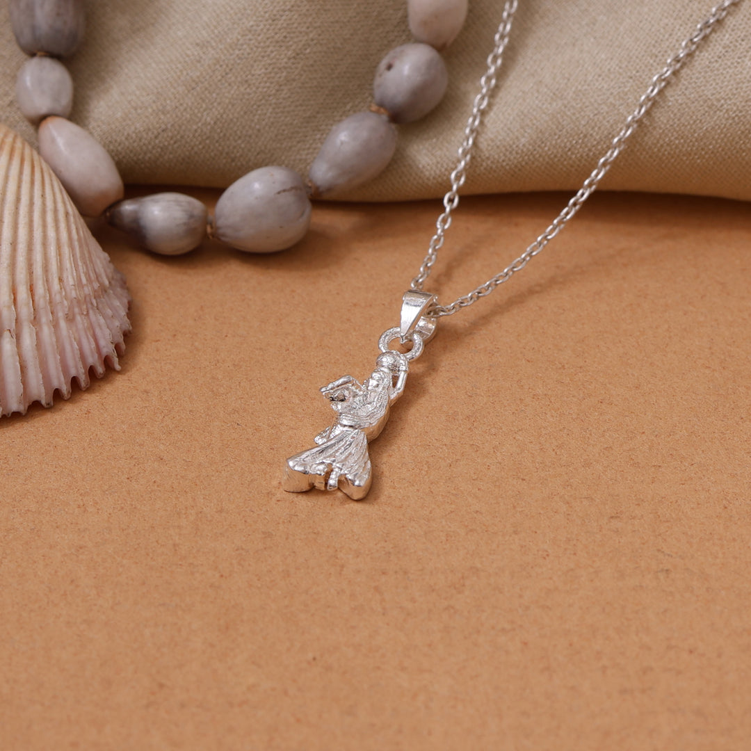 Detailed Silver Krishna Bansuri Pendant with Chain