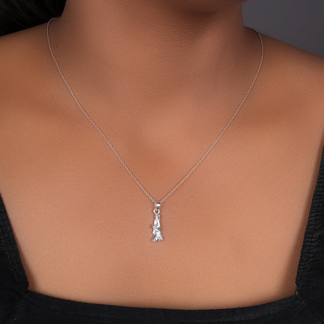 Detailed Silver Krishna Bansuri Pendant with Chain