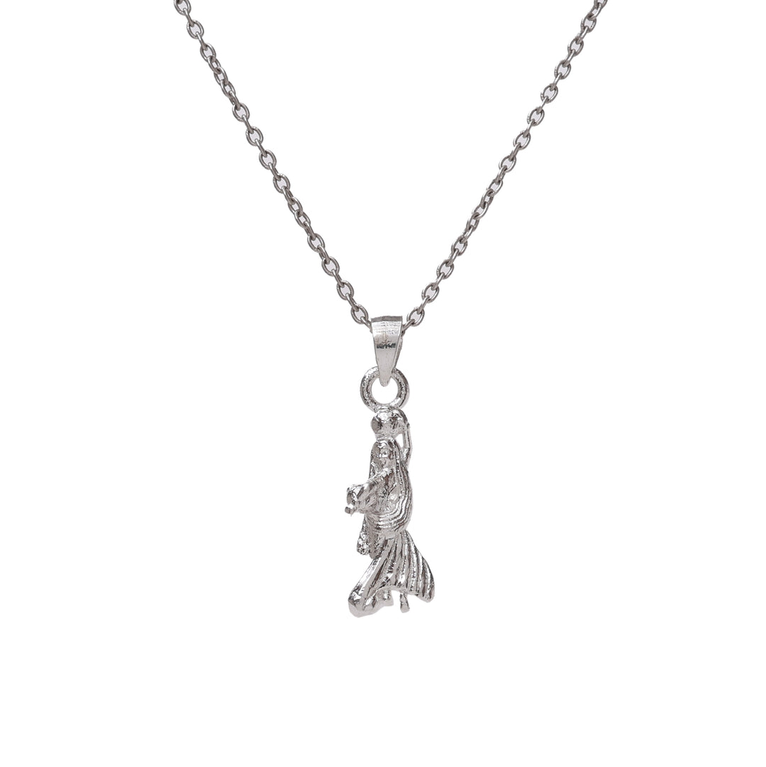 Detailed Silver Krishna Bansuri Pendant with Chain