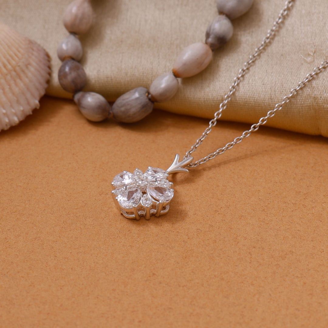 925 Silver Cubic Zirconia Flower Pendant Necklace for Women