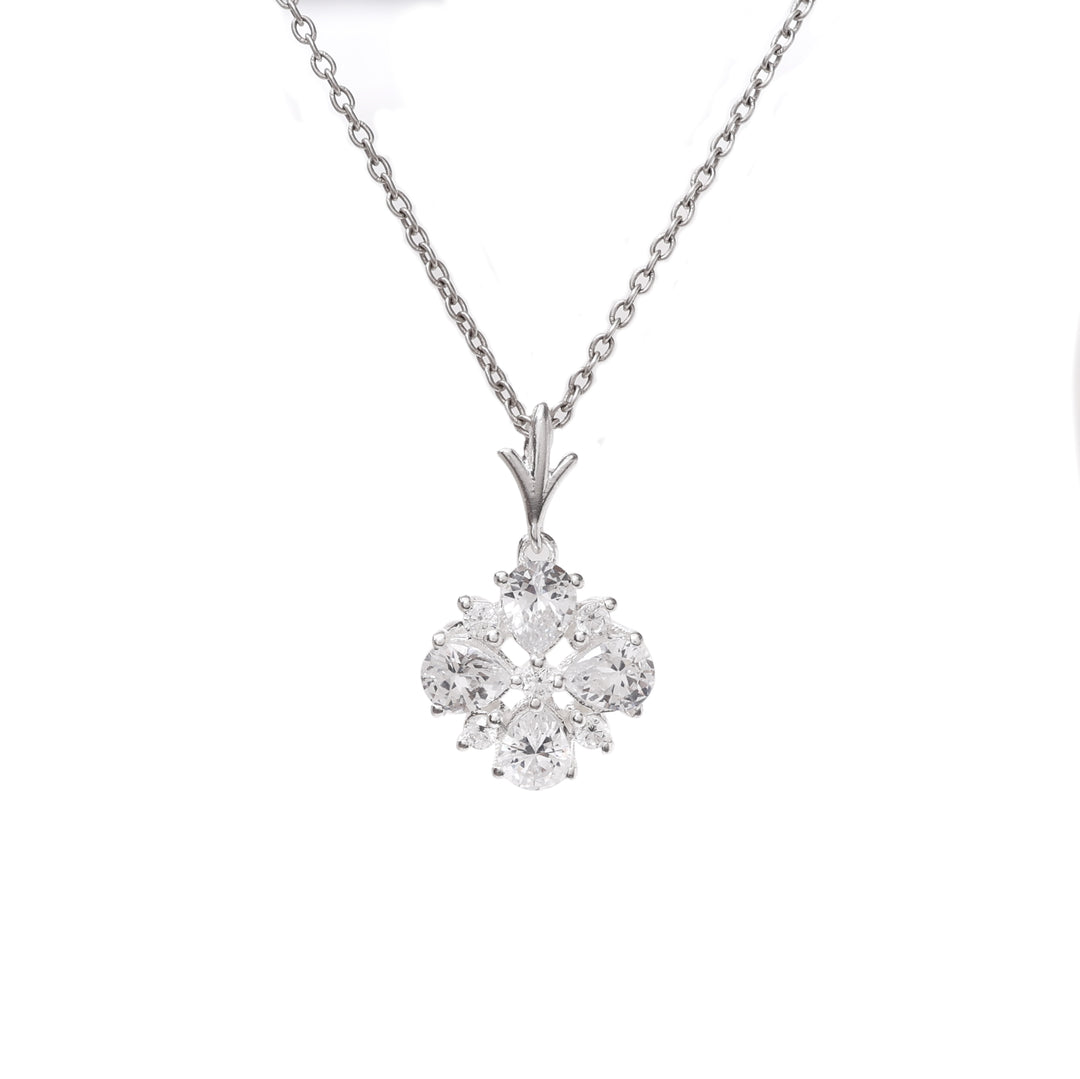 925 Silver Cubic Zirconia Flower Pendant Necklace for Women