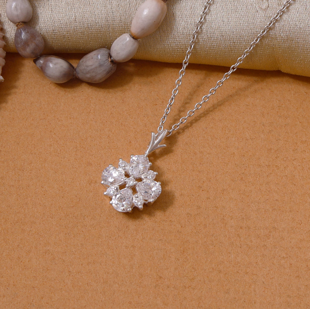 925 Silver Cubic Zirconia Flower Pendant Necklace for Women