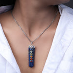 Load image into Gallery viewer, Lapis Lazuli 7 Chakra Point Pendant Necklace with Box Chain
