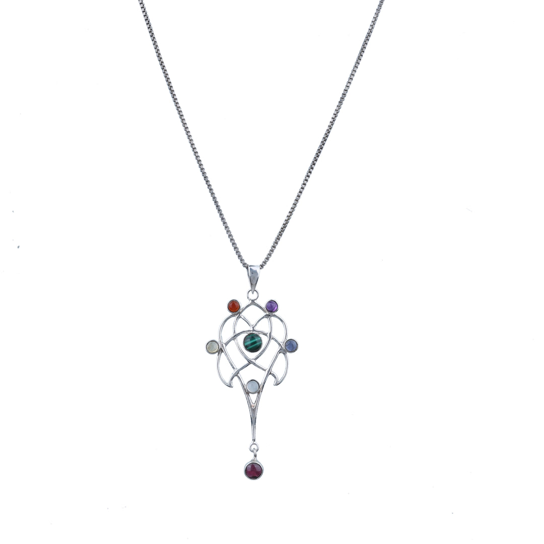 925 Sterling Silver Celtic Pendant Necklace with 7 Chakra Gemstones