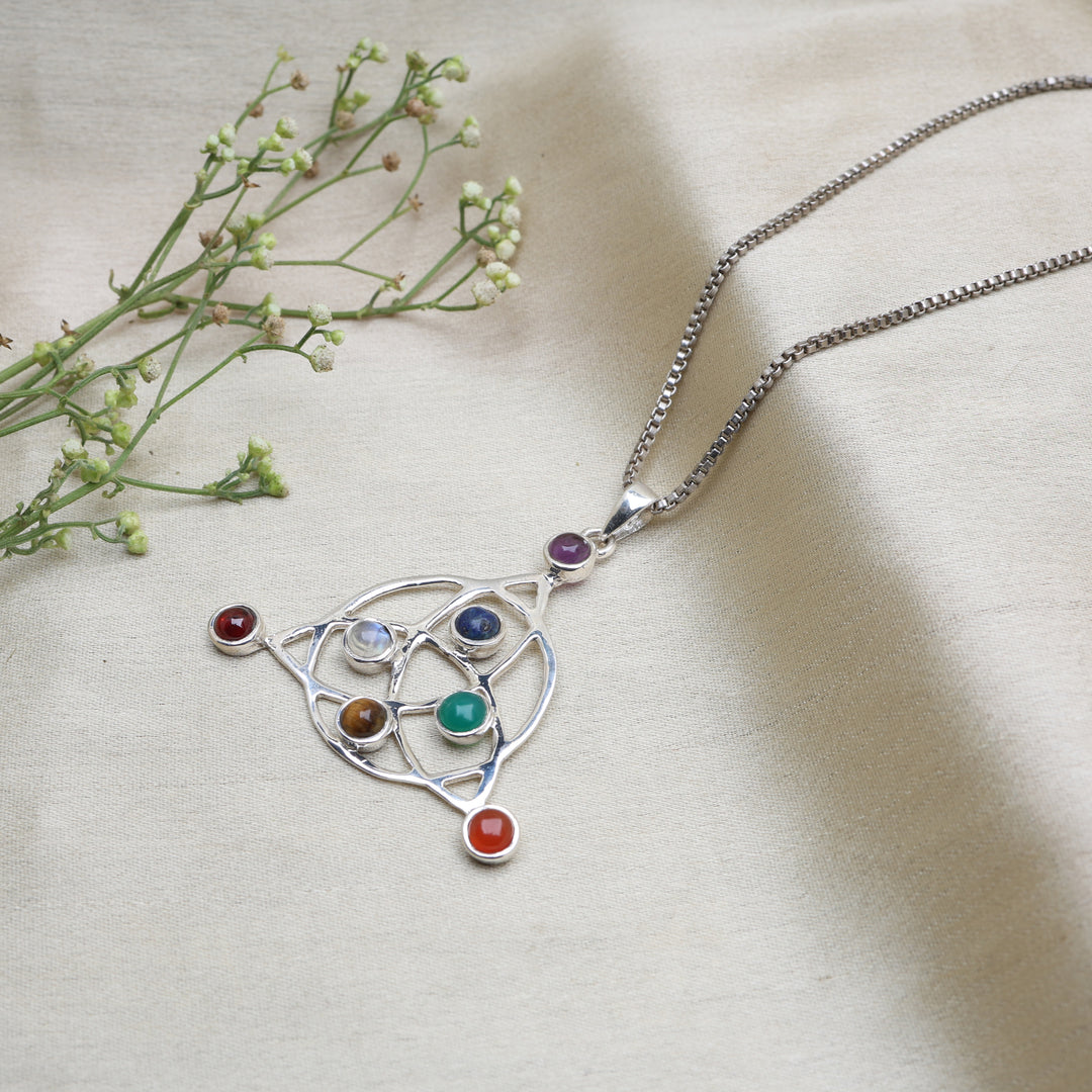 925 Sterling Silver Celtic Knot Chakra Stone Pendant Necklace