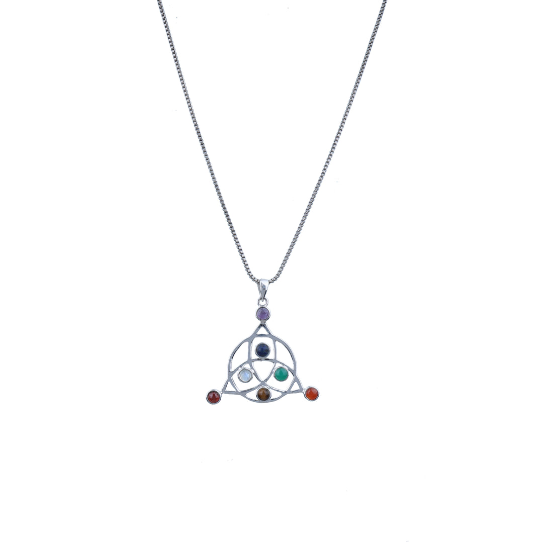 925 Sterling Silver Celtic Knot Chakra Stone Pendant Necklace