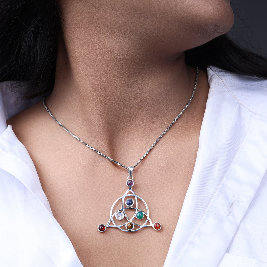 925 Sterling Silver Celtic Knot Chakra Stone Pendant Necklace