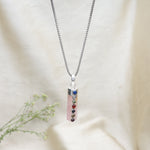Load image into Gallery viewer, Rose Quartz 7 Chakra Point Pendant Necklace with Sterling Silver Box Chain
