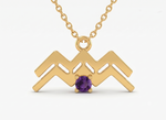 将图像加载到图库查看器中， Gold plated 925 Silver Aquarius zodiac sign pendant necklace with a round purple Amethyst stone.
