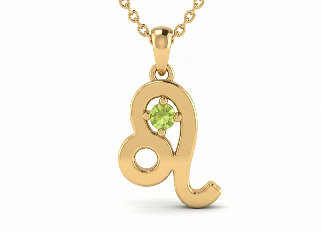 Leo Zodiac Peridot colour Cubic Zirconia Pendant Necklace | Gold Plated 925 Silver Jewelry