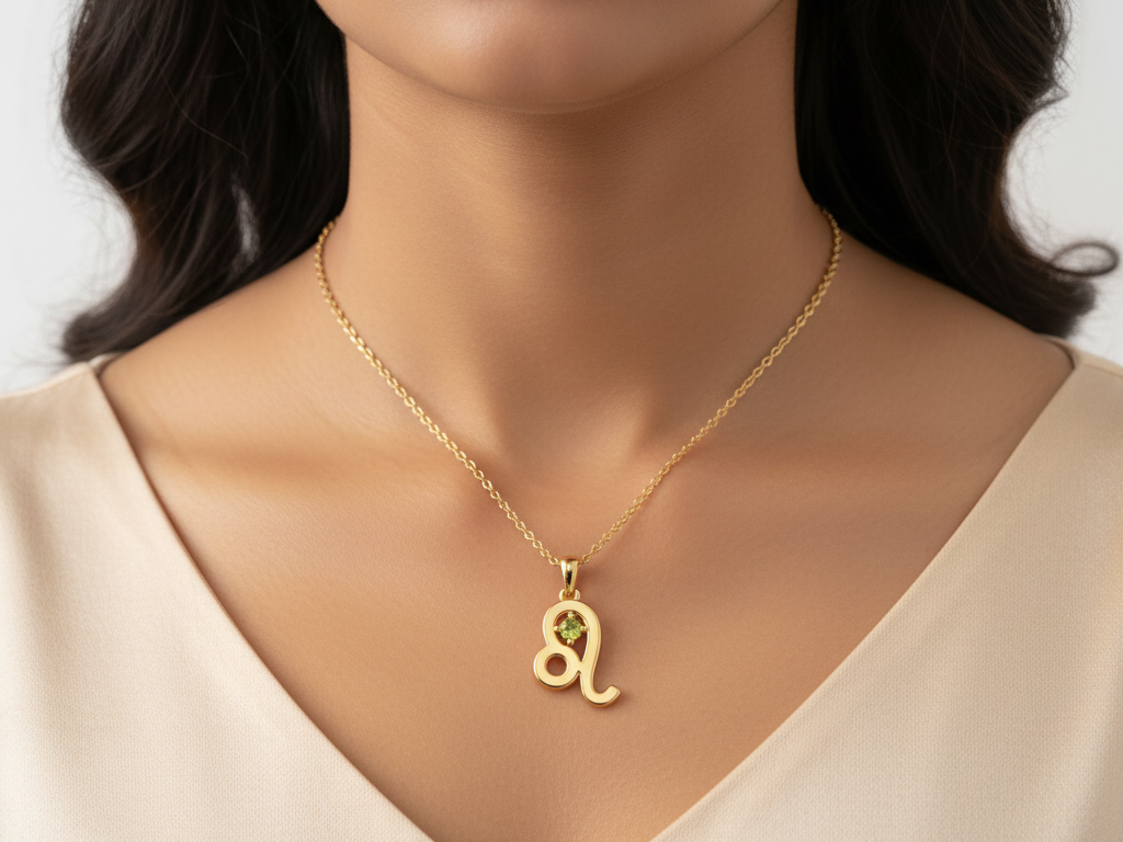 Leo Zodiac Peridot colour Cubic Zirconia Pendant Necklace | Gold Plated 925 Silver Jewelry