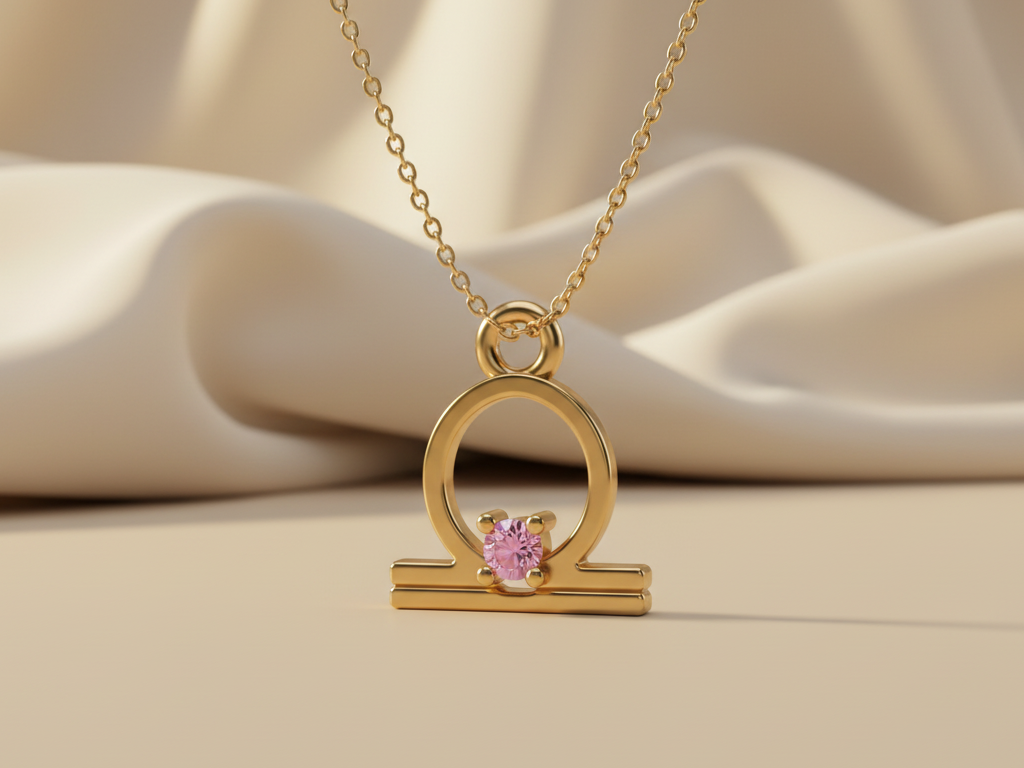 Libra Zodiac Pendant Necklace | Gold Plated 925 Silver & Pink Cubic Zirconia