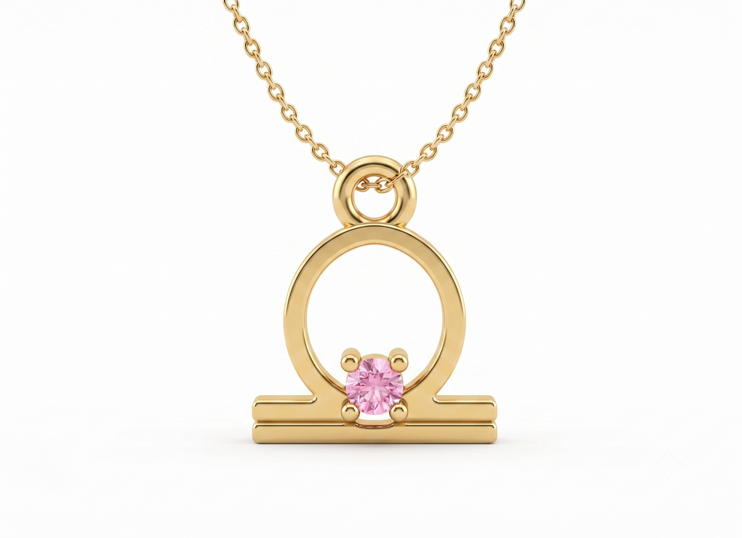 Libra Zodiac Pendant Necklace | Gold Plated 925 Silver & Pink Cubic Zirconia