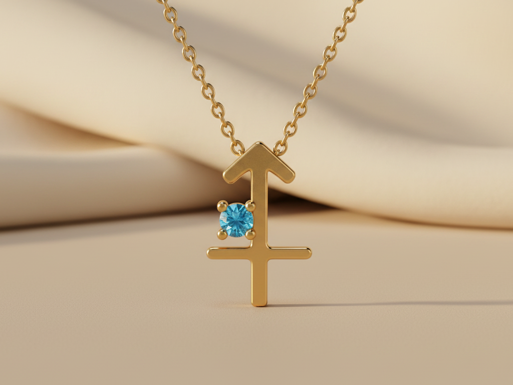 Gold Plated 925 Silver Sagittarius Zodiac Necklace with Blue Cubic Zirconia