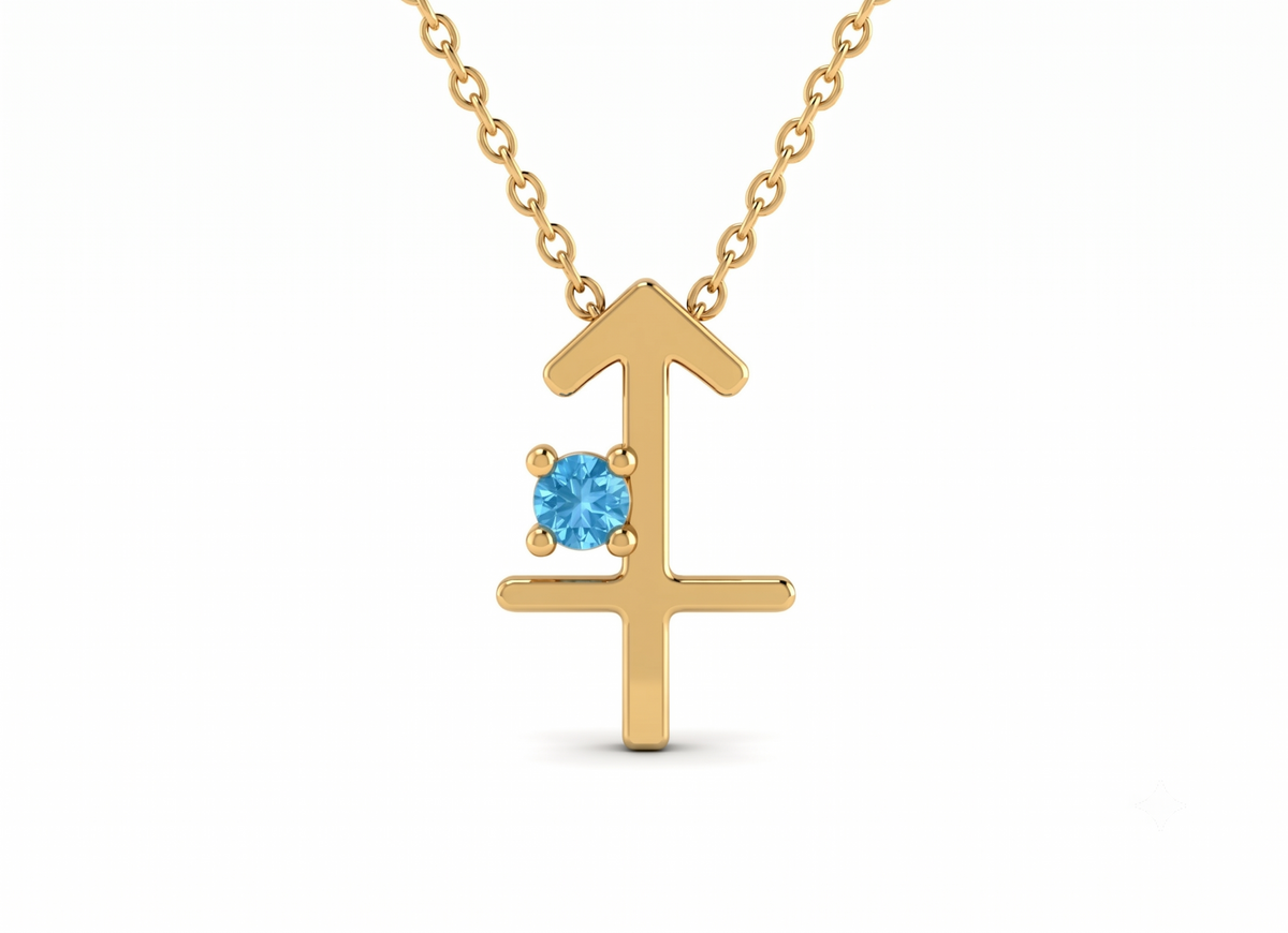 Gold plated 925 silver sagittarius zodiac necklace with blue cubic zirconia