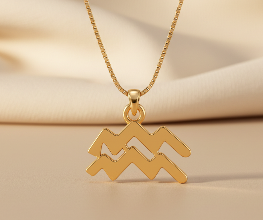 Aquarius Zodiac Pendant Necklace Gold Plated 925 Silver Astrology Jewelry