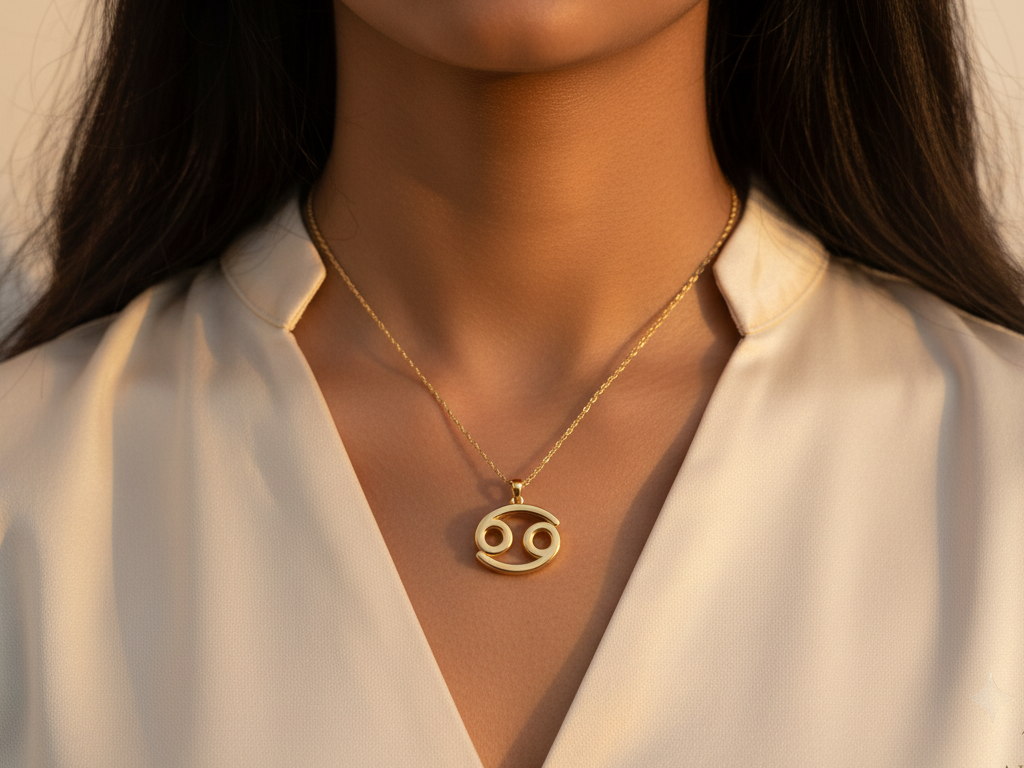 Cancer Zodiac Sign Necklace Gold Plated 925 Silver Astrology Jewelry